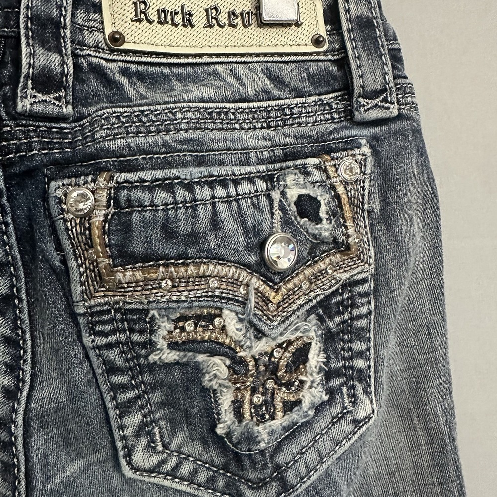 Rock Revival Low Rise Y2K Jeans Size 26 (fits 28x28.5) Betty Boot Rhinestones - Picture 6 of 12